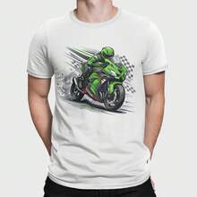 Vintage Green Kawasaki ZX Motorcycle T-Shirt | Superbike Racing Graphic Apparel - Summer Tops - 白色 - 查看 1