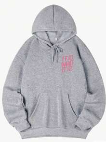 Sudadera con capucha de mujer de moda para otoño/invierno, forro polar suave y cómodo, diseño de estampado universitario, vibrante y juvenil, adecuado para correr, casual, y otras oca - Gris - Ver 5