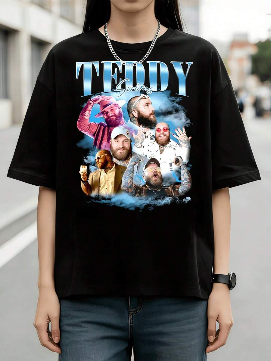 Rare Teddy Swims S-4XL Unisex Short Sleeve Cotton T-Shirt VA094 - Black - View 1