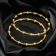 2pcs Elegant Exquisite 18K Gold Plated Stainless Steel White Zirconia Bamboo Knot Bangle Bracelet For Women, Suitable For Daily And Party Wear, Perfect Gift - Gold - View 1