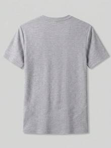 Men's Waffle Texture Slim Fit Solid Color Round Neck Casual Elastic T-Shirt - Grey - View 9