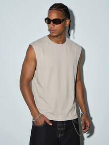 Modcrash 2025 Men Crew Neck Sleeveless Loose Casual Streetwear Hip Hop Tank Top - Khaki - View 1