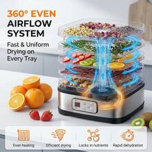 YASHE 5-Tray Food Dehydrator Machine, 403 Stainless Steel Food Dryer For Jerky, Fruits, Herbs & Vegetables, Adjustable Temperature Control Electric Dehydrator For Home Use - 5-tray Electronic Control - View 6