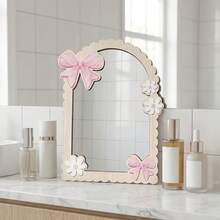 1pc Cute Acrylic Decorative Mirror, Wooden Frame With Bowknot Decor, Bohemian Style, Suitable For Living Room, Bedroom, Bathroom Home Decor, Girls Makeup Mirror, Dorm Decor, Shatterproof, Christmas Decoration - Acrylic Mirror Wall Stickers - View 2