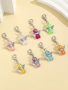 1pc DIY Colorful Beaded Angel Pendant, Heart-Shaped Beads Cute Angel Keychain, Creative Gift For Lover, Friend, Girlfriend, Holiday, Festival, Mobile Phone, Car Accessories, Keychain, Small Gift For Events - Multicolor - View 2