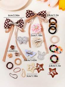 VBOOR 819pcs Vintage Princess Style Hair Accessories Set, Suitable For Women. Includes Checkerboard Ribbon Bow Hair Clips, Rhinestone Heart/Bowknot/Rabbit Mixed Hair Clips, Fabric Faux Pearl Flower Hair Clips, High Elasticity Non-Damaging Hair Ties. Multi-Category Matching Set For Daily/Party/Commute Wear.,Clips For Hair - Multicolor - View 5