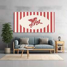 Enmarcado Póster vertical de ángel vintage 2D plano, 1 unidad -  de rayas rojas,  adecuado para dormitorio, sala de estar, decoración de residencia estudiantil - Pintura en lienzo de tinta con marco/aspecto art déco - Regalo elegante, 2D plano - Enmarcado - Ver 3