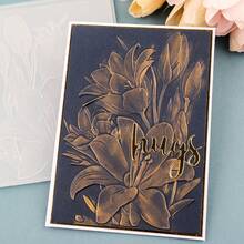 1 pieza Carpeta con relieve 3D, suministros para scrapbooking DIY, carpeta de plástico con relieve de patrón de lirio, adecuada para hacer tarjetas, scrapbooking y otras creaciones de manualidades de papel - Multicolor - Ver 2