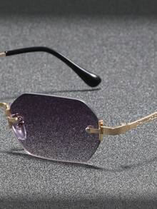 1 Pair Frameless Small Frame Glasses, Retro Personalized High-Quality Fashion Glasses Suitable For Runway, Beach, Vacation - Multicolor - View 6