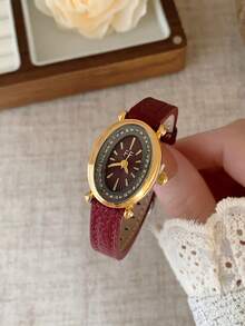 1pc Women's Oval Roman Numeral Casual Elegant Quartz Wrist Watch, Suitable For Daily Wear - Red - View 3