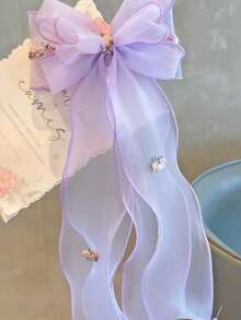 1pc Girls' Sweet Cute Mesh Bow Decor Half-Up Ponytail Hair Clip - Bow Hairpin - View 13