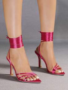 Women's Fuchsia Pointed Toe Stiletto Heel Formal Party Casual Elegant Fashionable High Heel Sandals - Hot Pink - View 6