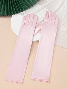 1 Pair Solid Color Minimalist Mid-Length Party Gloves - Pink-102 - View 4