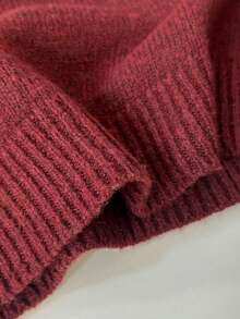 Sexy Asymmetrical Shoulder Loose Knit Sweater, Wine Red, Casual Chic Appearance, Flattering Fit, Long Sleeve Pullover Top - Burgundy - View 4