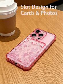 1pcs Pink Cherry Blossom Pattern  16 PROMAX Case, Four-Corner Elastic Airbags Provide Superior Shock And Drop Protection. Precise Cutouts Fully Protect The Phone And Camera Lens. Built-In Transparent Hidden Card Slot Fits 3-Inch Cards. Minimalist Premium Look, Scratch-Resistant, Slim And Comfortable To Hold, Great For Daily Commutes, Business Trips And Travel. - Pink - View 2