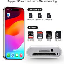 1pc Apple Lightning/Type-C To SD/TF Dual Card Reader 2-In-1 Phone/Tablet Memory Card Adapter Compatible With IPhone/ Camera Memory Card Plug And Play Reader - View 2