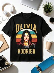 Retro Sunset Bootleg T-Shirt. Soft Fabric, Loose-Fitting, Everyday Casual T-Shirt. - Black - View 1