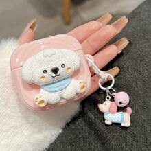 1pc Pink 3D Puppy Design Protective Case Compatible With Apple Bluetooth Earphones + Puppy Pendant - Pink Puppy - View 1