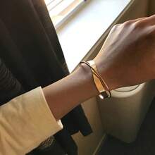 Nueva Pulsera Abierta Coreana de Doble Capa con Diseño Geométrico Irregular de Onda Cruzada para Mujeres y Niñas, Accesorios para Fiestas - Dorado - Ver 8