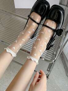 Summer Transparent Heart-Shaped Socks With Ruffle Trim, Suitable For Matching With Dresses And Mary Jane Shoes - Multicolor - View 5