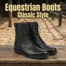 Women's Equestrian Boots Soft Material Riding Boots High Quality Lace-Up Shoes Women's Back Zipper Boots PU Outdoor Boots - Black - View 6