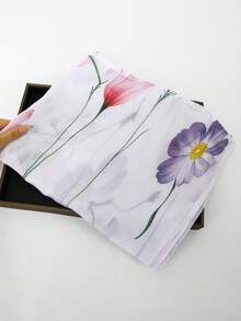 1pc Women's Watercolor Floral Print Wide-Edged Hijab Scarf, Lightweight Breathable Soft Printed Hijab Shawl, Elegant Versatile Daily Headscarf, Suitable For All Seasons - Multicolor - View 6