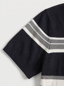 Men's Casual Striped Short Sleeve Knit Sweater, Summer - Black - View 5