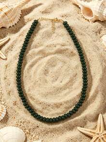 1pc European And American Bohemian Simulated Stone Abacus Beaded Short Necklace, Stainless Steel Accessories, Suitable For Holiday And Beach - Handmade Beaded Faux Stone Stainless Steel Necklace - View 21