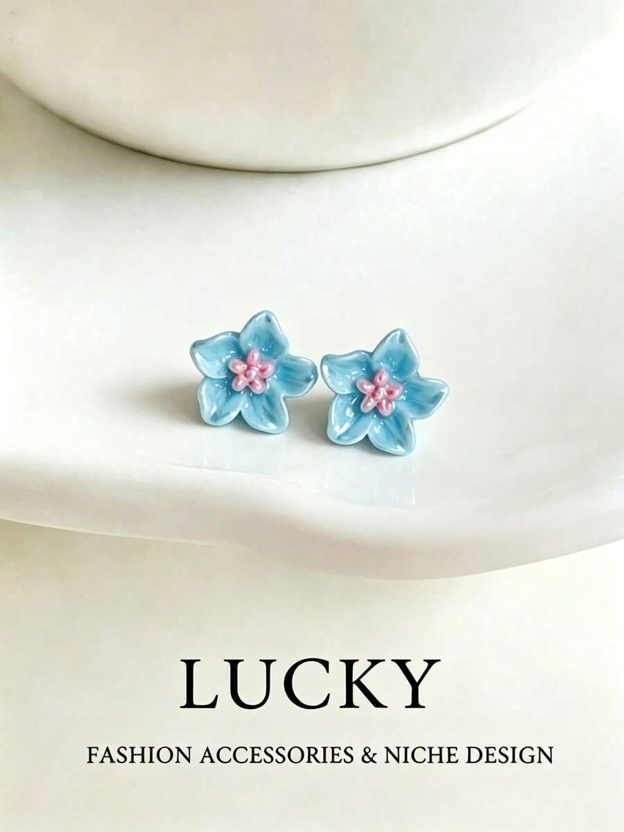 1 Pair Fashionable Artistic Fresh Sweet Cute Camellia Flower Stud Earrings, Suitable For Teenage Girls Daily And Holiday Wear - Camellia F - View 1