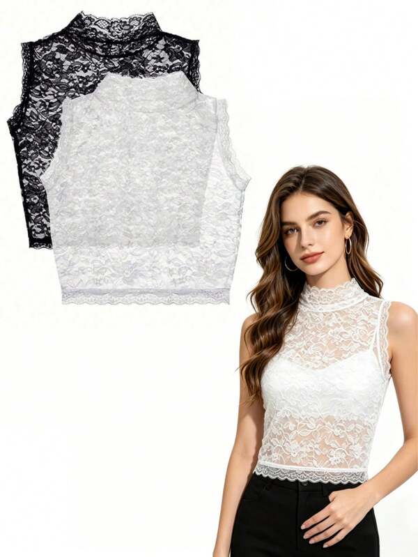 1pc/2pcs Women's Lace Detachable Dickey Collar, White Lace Collar, Black Lace Jabot Detachable Collar, Lace Trim Undershirt Collar, Suitable For Daily Use, Summer, Soft, Fast Shipping Item, Women's Beach Accessory, July 4th