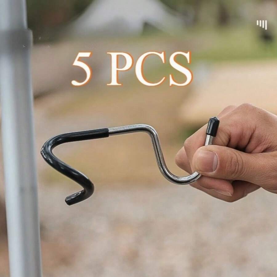 3 Pieces/5 Pieces Of Drill-Free Tail Hook, Suitable For Camping, Balconies, And Outdoor Use. Made Of Stainless Steel, It Features Anti-Slip Design And Can Be Used As A Tent Pole, Storage Rack, Or Lighting Hook. - View 1
