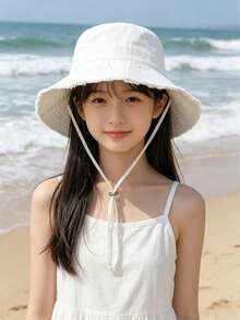 YIYIQCSJ This Youth Drawstring Bucket Hat Features An Adjustable Chin Strap, A Distressed Finish, Soft Fabric, Sun And Wind Protection, And Is Stylish And Versatile, Suitable For Travel, The Beach, And Everyday Casual Wear. - Multicolor - View 2