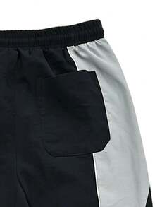 1pc Regular Length Quick Dry Adjustable Cuff Side Stripe Black Grey Woven Wrinkle Resistant Outdoor Sports Trousers - Black - View 9