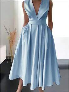 Summer Dresses For Women 2023 New Cross-Border Foreign Trade European And American Women's Clothing Summer Sleeveless Waist-Cinching Pocketed Large H - 黑色 - 查看 8