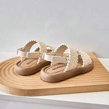 1 Pair Spring/Summer Woven Fabric Toddler Girls Comfortable Soft Sole Cute Beach Sandals, Suitable For Indoor And Outdoor Wear - Beige - View 8