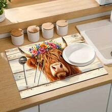 1pc Dish Drying Mat, Coffee Machine Mat, High-Density Floral Wooden Pattern Absorbent Draining Pad, Suitable For Dining Table, Coffee Bar, Kitchen Countertop Decor, Multi-Purpose Drainage Mat, Home Gift, Desktop Decor - XYLSD-446 - View 9