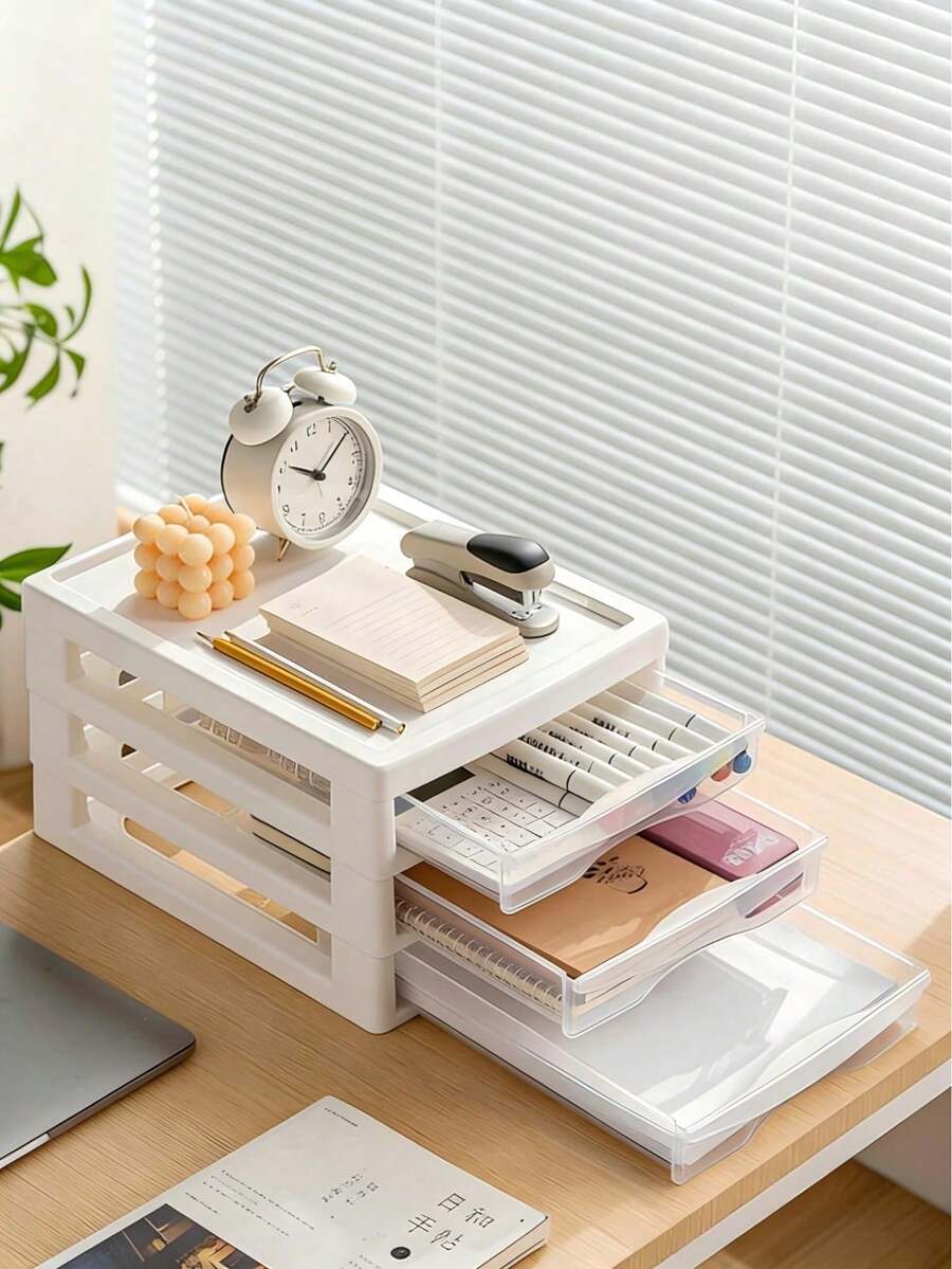 3-Tier Drawer Cosmetic Storage Box, Home Desktop Nail Art Jewelry Transparent File Organizer, Multi-Layer Storage Cabinet For Students - View 1