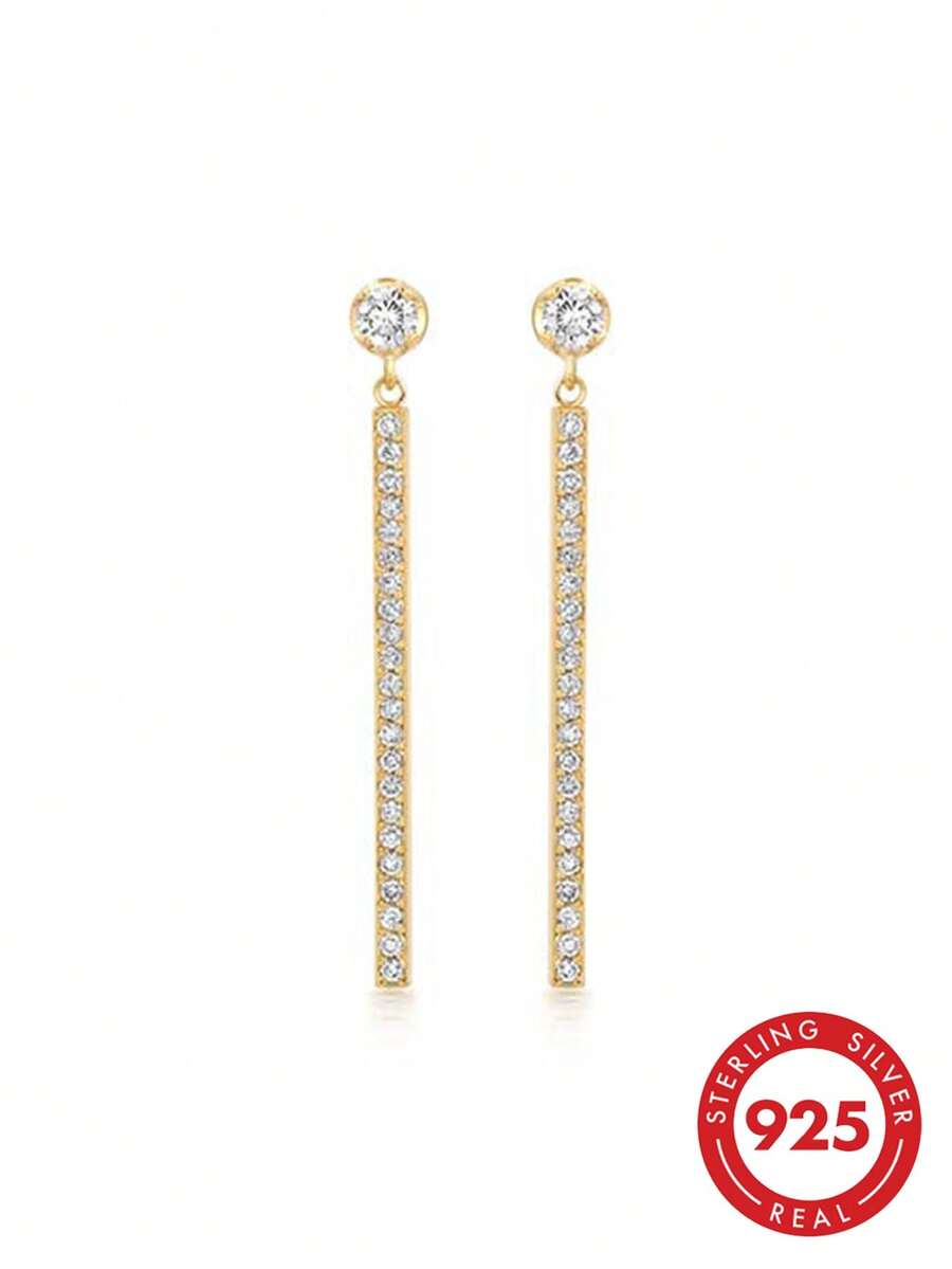 Bông tai mặt dây chuyền tua rua đính đá Zirconia mạ vàng 18K bạc Sterling 925 sang trọng thời thượng lấp lánh thanh lịch, phù hợp đeo hàng ngày - Bông tai tua rua đính đá Zircon - Xem 1