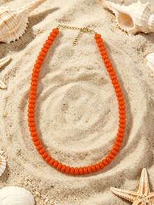 1pc European And American Bohemian Simulated Stone Abacus Beaded Short Necklace, Stainless Steel Accessories, Suitable For Holiday And Beach - Handmade Beaded Faux Stone Stainless Steel Necklace - View 18