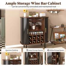 MERAX 28" Fluted Wine Bar Cabinet With 8-Grid Wine Rack, 5-Level Adjustable Shelves, 2 Glass Holders, Smoothly Sliding Tambour Doors, 4 Hidden Storage Space On The Side, Modern Liquor Coffee Station, Black - Black - View 5