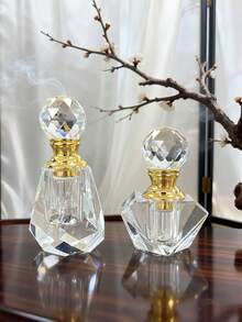 3ml Exquisite Vintage Style Transparent Geometric Pattern Enamel Decorated Dropper Bottle, Small Refillable Container, Portable Travel/Holiday Personal Care, Perfume And Essential Oil Dispenser Bottle, Perfect Gift For Girls (Bottle Only) - Clear - View 4