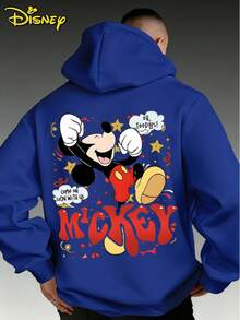 Disney Suéter con capucha para hombre, estampado "local boy" y bolsillos, de felpa, informal, de manga larga, ideal para uso diario y uso diario. Año 2000. - Azul - Ver 2
