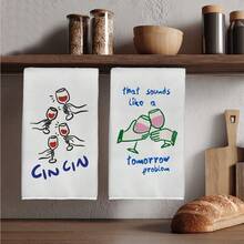 2PCS Kitchen Towels With Hand-Painted Pattern Print, 40*60cm Rectangular Microfiber Kitchen Towels, Dishcloths, Table Cloths, Hand Towels, Kitchen Decor, Housewarming Gift For Neighbors, Kitchen Napkins And Dishcloths, Home Decor - White - View 6
