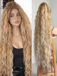 European And American Gradient Color Long Wavy Hair Wig With Water Ripple Effect | High-Temperature Fiber 36-Inch Slouchy Curly Hair Bun Wig, Daily Short Wave Synthetic Ponytail Wig - Multicolor - View 13