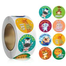 500 pièces/rouleau Autocollants d'encouragement animal en anglais, autocollants de récompense auto-adhésifs, autocollants de scellage, 2,5 cm Fournitures scolaires - A - Voir 1