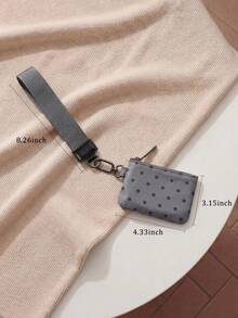 Mini Zip Around Wristlet Wallets For Women -KeyChain Wallet With Detachable Dual Pouch Wristlet -Key Chain Coin Purse Small Wallets - Polka Dot Black and Gray - View 3
