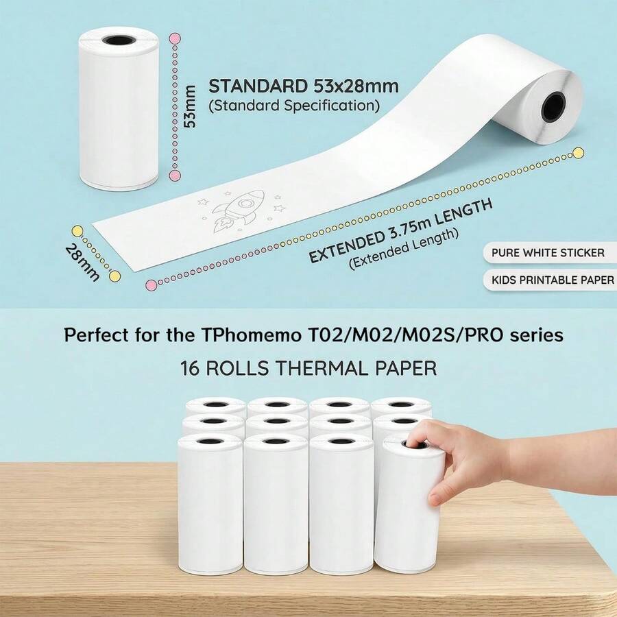 Rollos de papel térmico de etiquetas mínimas para escritorio, pegatinas blancas autoadhesivas para impresoras mini para diarios, collages, notas de estudio, listas de memorandos y impresión de fotos, estética de espacio de trabajo limpio, compatible con impresoras portátiles Phomemo Memoking