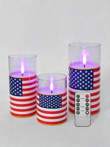 3pcs Flameless Candle Lights With Remote Control/Timer, Battery Operated Candles, Warm Light Candles For Tabletop Centerpiece Decor, Suitable For 4th Of July, Holiday Atmosphere Decoration - Purple Light - View 12