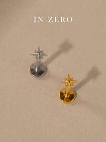 1PC Tiny Glossy Octagonal Star Stud Threadless Labret, Hypoallergenic 316 Stainless Steelr CZ Stud Earrings, For Women And Men Daily Wear - Eight-pointed Star - View 4