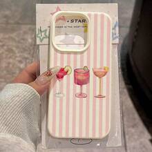 Funda protectora de teléfono con textura de litchi y patrón de copa de vino a rayas - blanco antiguo - Ver 3